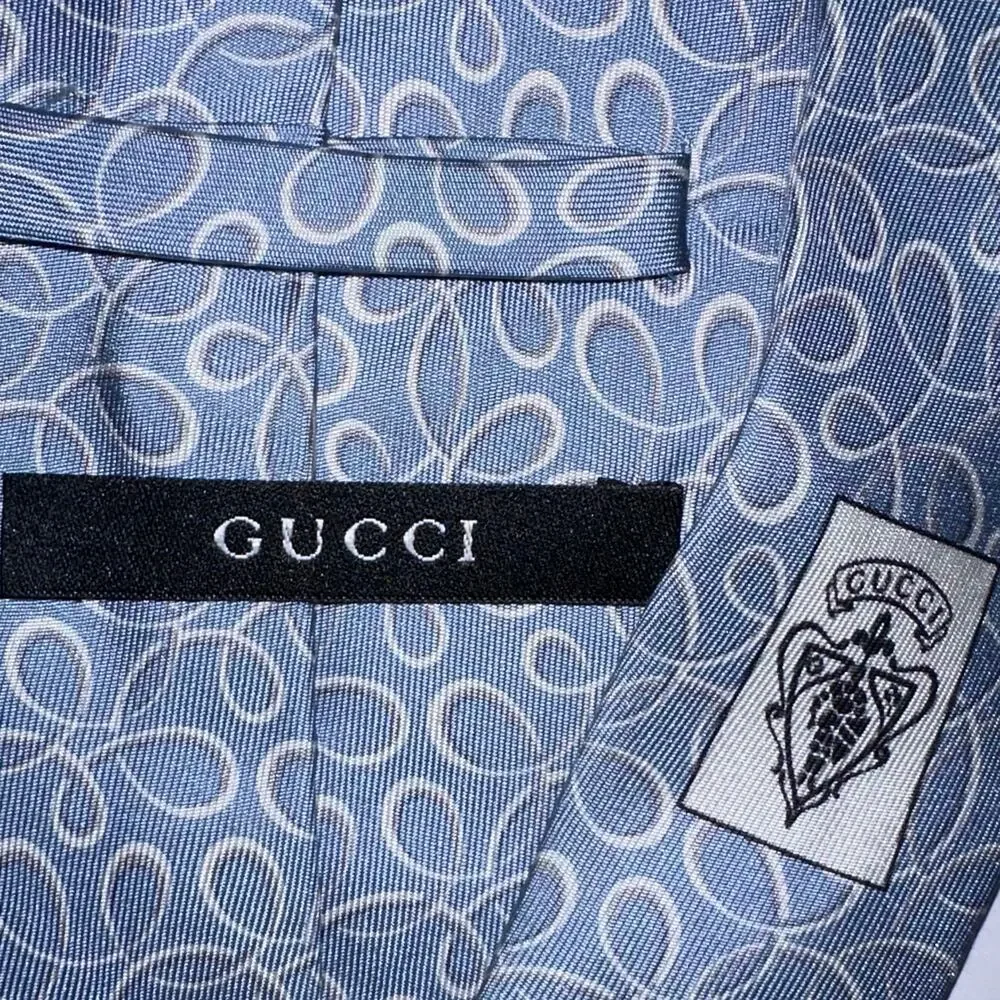 Gucci Light Blue Swirl 100% Silk Designer Tie
